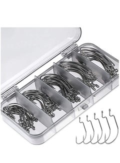 Buy 100 Pcs Fishing Hooks, High Carbon Steel Offset Worm Hooks with Plastic Box, Strong Sharp Soft Bait Jig Fish Hooks with Barbs for Bass Freshwater Saltwater in UAE