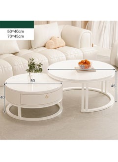 Buy Set Of 2 Modern Round Nesting Coffee And Snack End Table With Metal Frame in UAE