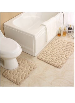 Buy 2-Pieces European Simple Style Toilet Floor Mat Suit Bathroom Carpet Set Polyester Fiber Khaki 80x50 cm And 50x40 cm in UAE