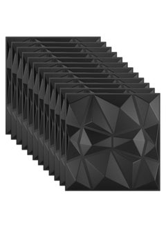 Buy 12 PCS 3D Wall Panels 3D Texture Wallpaper Panel Diamond Design Decorative Wall Covering 30x30cm Black in UAE