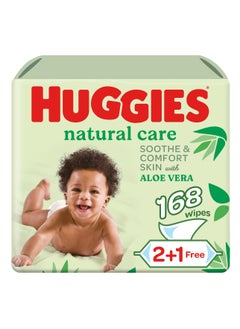 Buy Natural Care Baby Wipes, 56 Pieces (2+1 Free) - Aloe Vera, Skin-Loving Natural Fibers in Saudi Arabia