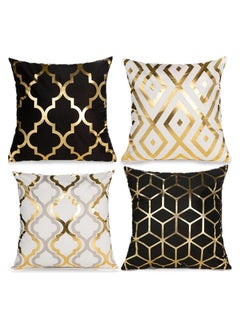 Buy 4-Piece Decorative Cushion Cover Pillow Cases Corduroy white/black 45x45 Centimeter in UAE