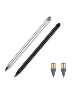 Buy 2-Piece Metal Inkless Pencils with 2 Replaceable Nibs, Erasable Reusable Everlasting Pen for Writing Drawing Home Office School Supplies, Black/Silver in Saudi Arabia