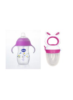 اشتري Bubbles Set Natural Cup and Feeding Bottle 2 in 1 280ml Pink + Fruit Teether Pink في مصر