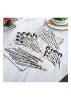 Buy Tennessee 24 Piece Cutlery Set Serves 6 Stainless Steel 201 Modern Houseware Dinner Spoon Fork Tea Spoon Knife For Kitchen Dining Table Gold 812000600512 in UAE