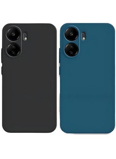 Buy Xiaomi Redmi 13C- 2-Pack Matte Silicone Case Cover - Slim, Colorful, Good Grip (Black, Blue) in UAE