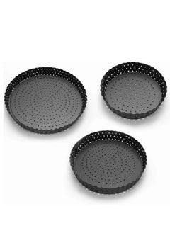 اشتري 5/8/9inch Non-stick Quiche Tart Pan, Perforated Round with Removable Loose Bottom Pie Pizza, Tray Bakeware Baking Dish, Fluted for Home Restaurant Hotel في السعودية