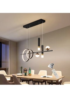 Buy Modern Wave Shape Pendant Light 60W LED Dimmable Chandelier Hanging Lighting Fixture With Remote Control Contemporary Black Chandeliers For Dining Room Restaurant Kitchen Island Table in Saudi Arabia