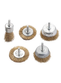 Buy Crimped Brush Set 5-Pc Brass Coated, 1/4"Inch, Wire Brush Set, Cleaning Brushes for Cleaning Rust, Flakes and Abrasives Drill Attachment. in UAE