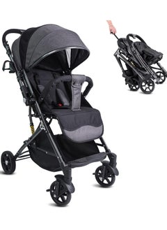 Buy Compact Infant Stroller Baby Strollers Reversible Seat Folding Lightweight Travel Stroller with Adjustable Backrest Canopy Cup Holder Storage Basket Double-Sided Cotton Pad in Saudi Arabia