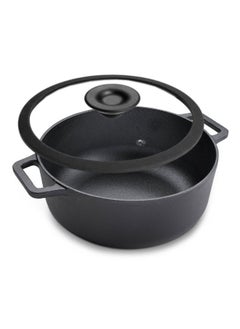 اشتري Prestige Cast Iron Casserole 24 CM | Induction Cooking Pot with Glass  Lid | Biryani Pot  with Heavy Bottom |Pre-Seasoned Cast Iron Cookware, Black - PR48897 في الامارات