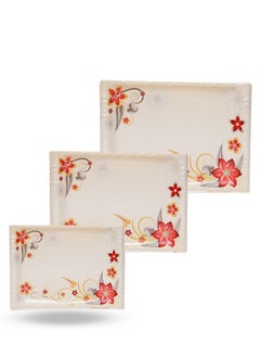 Buy Floral Melamine Serving Tray Set – 3 Pcs, Premium Quality, Scratch Resistant & Unbreakable, BPA-Free, 33x38x44.5 cm, Design 208 | Dishwasher Safe, Ideal for Daily Use & Parties in UAE