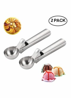 اشتري 2PCS Premium Ice Cream Scoop with Trigger Scooper Dishwasher Safe Heavy Duty Metal Icecream Spoon Stainless Steel Anti Freeze Handle Perfect for Frozen Yogurt Gelato في السعودية