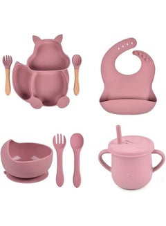 Buy Baby Feeding Set, 8PCS Silicone Infant Dinnerware Suction Set Includes Baby Plate, 2 Spoon, 2 Fork, Bib, Bowl, Water Cup, Food Grade Silicone Bpa Free, Kids Divided Non-slip Feeding Dishes (Pink) in Saudi Arabia