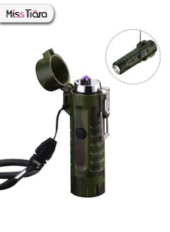 Buy Windproof Lighter Dual Arc Lighter with Waterproof LED Flashlight USB Rechargeable for Camping,Hiking,Adventure,Survival Tactical Gea in UAE