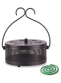 Buy Retro portable mosquito coil holder incense with round handle fireproof and scaldproof incense burner for home outdoor pool side patio camping(black) in Saudi Arabia