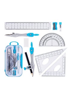 Buy Geometry Kit 10 Piece Math Tool Kit Compass Protractor Pencil Eraser Sharpener Square Triangle Ruler Lead in UAE