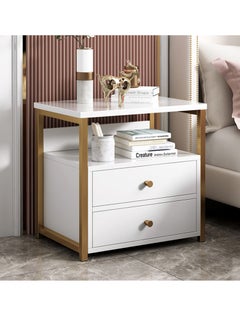 اشتري Ins Style Bedroom Living Room Small Multifunctional Bedside Table with Double Drawer Storage Cabinet 40*34*50CM في السعودية