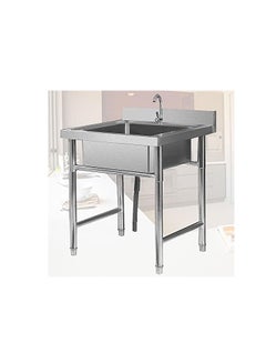 Buy Kitchen Single Trough Sink Stainless Steel Wash Basin, Stand Type Large Capacity Portable Reinforced Bracket Sink, Easy to Install in UAE