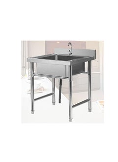 Buy Kitchen Single Trough Sink Stainless Steel Wash Basin, Stand Type Large Capacity Portable Reinforced Bracket Sink, Easy to Install in UAE