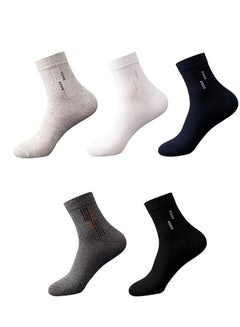 Buy 5 Pairs Men's 100% Cotton Crew Socks,Mid-Calf, Dress Socks, Moisture Wicking, Suitable for All Seasons, Striped Pattern in a Variety of Colors for Business Casual Wear in Saudi Arabia