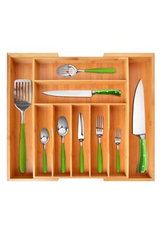 Buy Kitchen Drawer Organizer, Womdee  Expandable Cutlery Tray, Silverware Utensil Holder with Grooved Drawer Dividers for Flatware and Kitchen Utensils  (9 Slot, Natural) in UAE