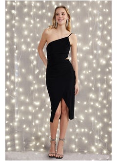 Buy Black Wrap Knitted Window/Cut Out Detail Dress TPRSS24EL00004 in Egypt