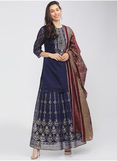 Buy Floral Embroidered Kurti and Skirt with Dupatta Set in Saudi Arabia