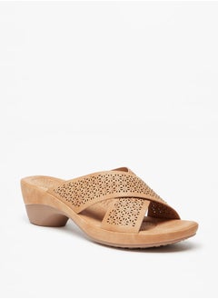 اشتري Women's Laser Cut Detail Slip-On Cross Strap Sandals في السعودية