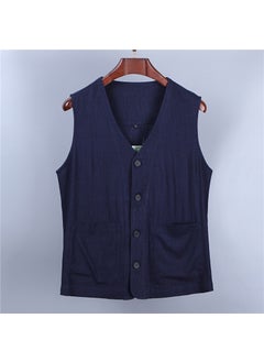 اشتري Summer Lightweight Chinese Linen Vest for Men Dark Dark Blue في السعودية