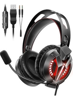 Buy Pc Gaming Headset with Microphone & Led Light,Stereo Bass Surround & Soft Memory Earmuffs, 78.7 Inch Cable Over Ear Wired Gaming Headphones with Noise Cancelling Mic for Pc Ps5 Ps4 Xbox Mac in UAE