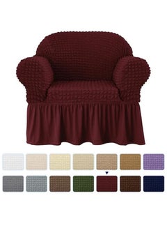 Buy One Seater Super Stretchable Anti-Wrinkle Slip Flexible Resistant Jacquard Sofa Cover Wine Red 60-120cm in UAE