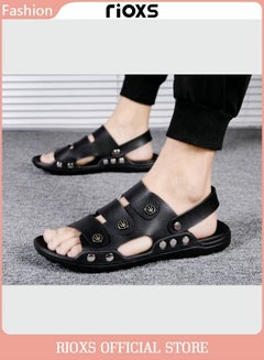 Buy Men's Casual Open Toe Faux Leather Sandals Summer Non-Slip Beach Sandal Sneakers Walking Outdoor Flat Sandals in Saudi Arabia