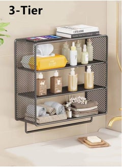 Buy 3-Tier Bathroom Rack Shelf Shower Shampoo Organizer Wall Mounted Storage Rack and Towel Rack Black Metal 44x12x31.7 Centimeter in UAE