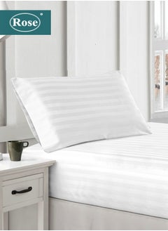 Buy Rose Luxurious Hotel Stripe Fitted Sheet with Deep Pockets and Pillow Case, Bed Sheet 2-Pieces Set, Soft & Silky Microfiber Fabric, Breathable and Cooling (Extra Twin Size 120X200+35 cm -White) in Saudi Arabia