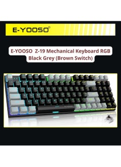 Buy E-YOOSO Z-19 Mechanical Gaming Keyboard with Number Pad, True RGB Backlit, 5 Pin Hot Swappable Brown Switches, Pro Software Supported, Wired Compact 94 Keys for PC/Computer, Black Grey in UAE