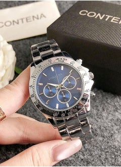 Buy Men's Classic Cubic Zirconia Fashion Quartz Watch with Blue Dial and Silver Stainless Steel Strap Gift 40mm in UAE