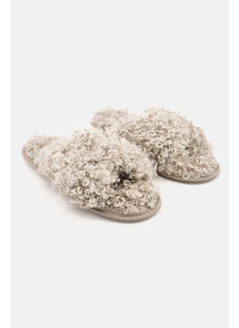 اشتري Women Curly Faux Fur Slip On Slides, Grey في الامارات