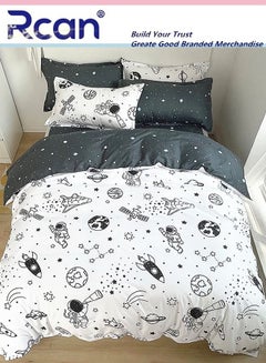 Buy 4 Piece Bedding Set Printed Cartoon Pattern Design Duvet Cover Sheet and Pillow Case Set Polyester Fiber Soft Skin Friendly Fabric 200*230cm in Saudi Arabia