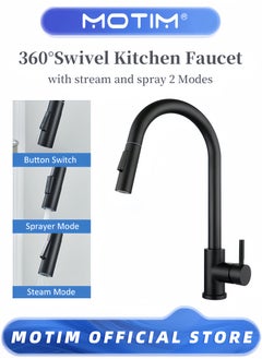 Buy Black Kitchen Taps Mixer, 360°Swivel Kitchen Sink Faucet with Pull Out Spray 2 Modes, Stainless Steel Pull Down Sink Taps for Kitchen, Matte Black in Saudi Arabia