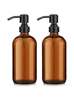 Buy 2-Pack Amber Glass Soap Dispenser - 17 Oz Bottle for Liquid Lotion, Bathroom and Kitchen - Bronze Stainless Steel Pump - Thick Glass in Saudi Arabia