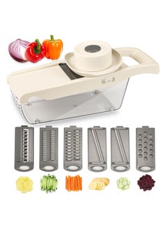 اشتري 6-in-1 Safe Mandoline Slicer, Cheese Grater Vegetable Spiralizer and Veggie Slicer for Cooking, Meal Prep Food Chopper, Onion Chopper Slicer Dicer Cutter, for All Kinds of Fruits, Vegetables في السعودية