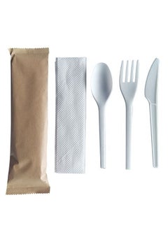 Buy Prodel Eco-friendly CPLA Cutlery Set Fork,Spoon,Knife,Tissue with Individual Kraft Paper in UAE