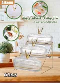 Buy Fruit Plate Snack Box 3-Layer Fruit Plate With Lid Compartment Dried Fruit Storage Box Suitable For Living Room And Restaurant Fruit Snack Storage Glass Type in Saudi Arabia