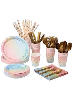 Buy 200Pcs Birthday Party Supplies Golden Dots Party Dinnerware Disposable Party Plates Napkins and Cups Sets Serves 25 Guests for Wedding Birthday Party in Saudi Arabia