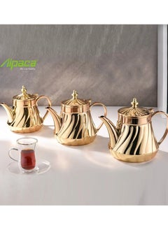 Buy Alpaca Stainless Steel Teapot Set With Attractive Ornate Design, 3 Pieces, Golden in Saudi Arabia