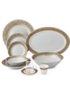 Buy 70-Piece Porcelain Dining Set White Color With Golden Font Enough For 6 People in Saudi Arabia