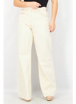 اشتري Women Straight Fit Solid Denim Jeans, Off White في الامارات