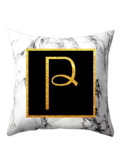 Buy Alphabet Marble Pattern Pillow Cover Polyester White/Black/Gold 45x45centimeter in Saudi Arabia