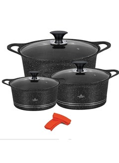 Buy Sonex Diecast Non-Stick Eden Mega 3-Piece Cookware Set with Pot Holder, Sizes 9L, 13L, 19L, Elegant Grey Marble Finish, Superior Heat Distribution, Durable Handles, All Stovetop Compatibility, Black in UAE